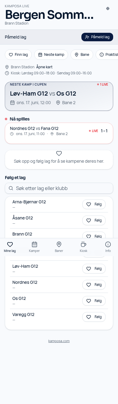 Kamposa publikumsmobil – cupoversikt
